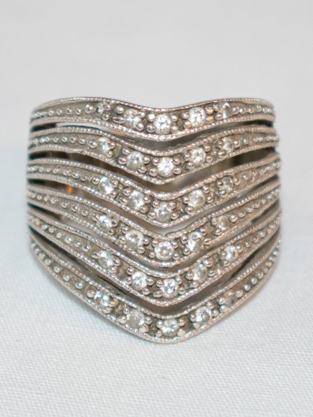 Banana Republic Sterling Silver 925 Cubic Zirconia Wave Style Pave Bands Ring